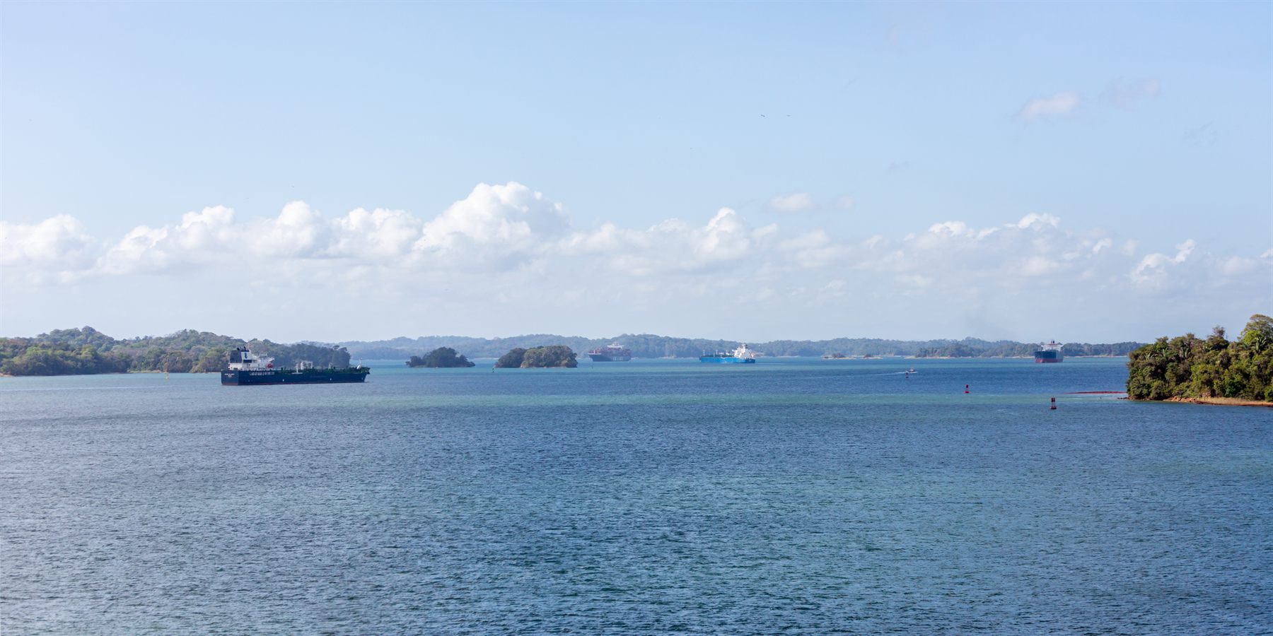 Ships crossing Gatún Lake on the Panama Canal